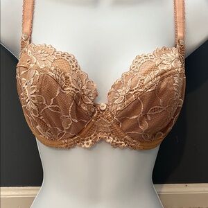 Ewa Michalak Floral Lace Underwire Bra in Warm Tan